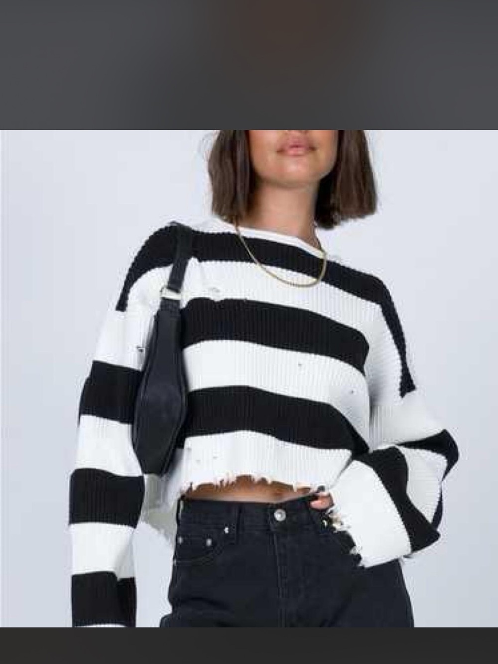 Princess Polly Black & White Striped Distressed Cropped Sweater